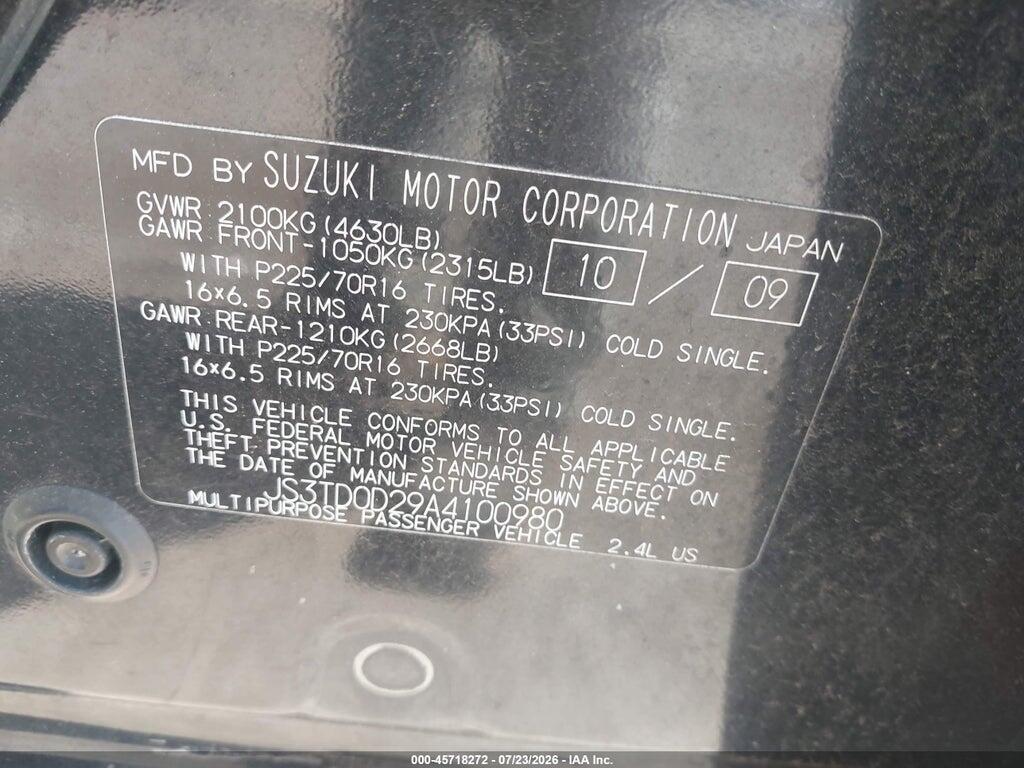 JS3TD0D29A4100980 2010 SUZUKI GRAND VITARA photo no. 9