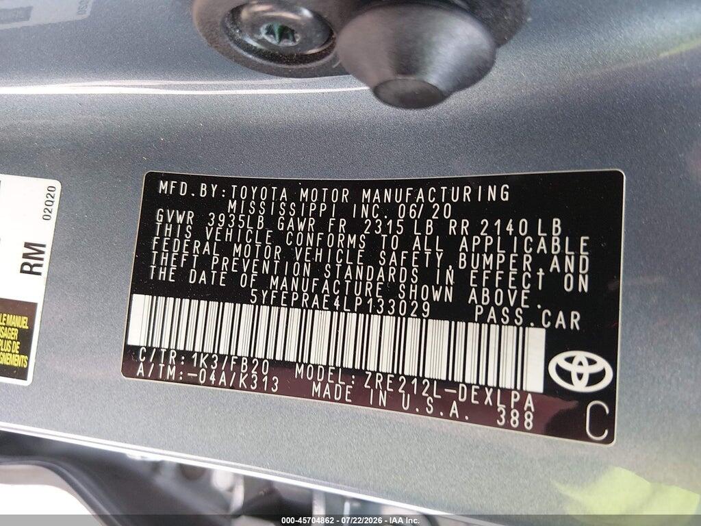 5YFEPRAE4LP133029 2020 TOYOTA COROLLA photo no. 9