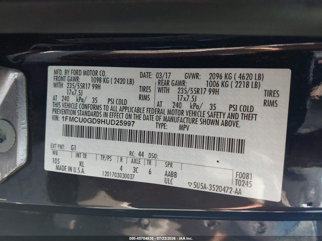 1FMCU0GD9HUD25997 2017 FORD ESCAPE photo no. 9