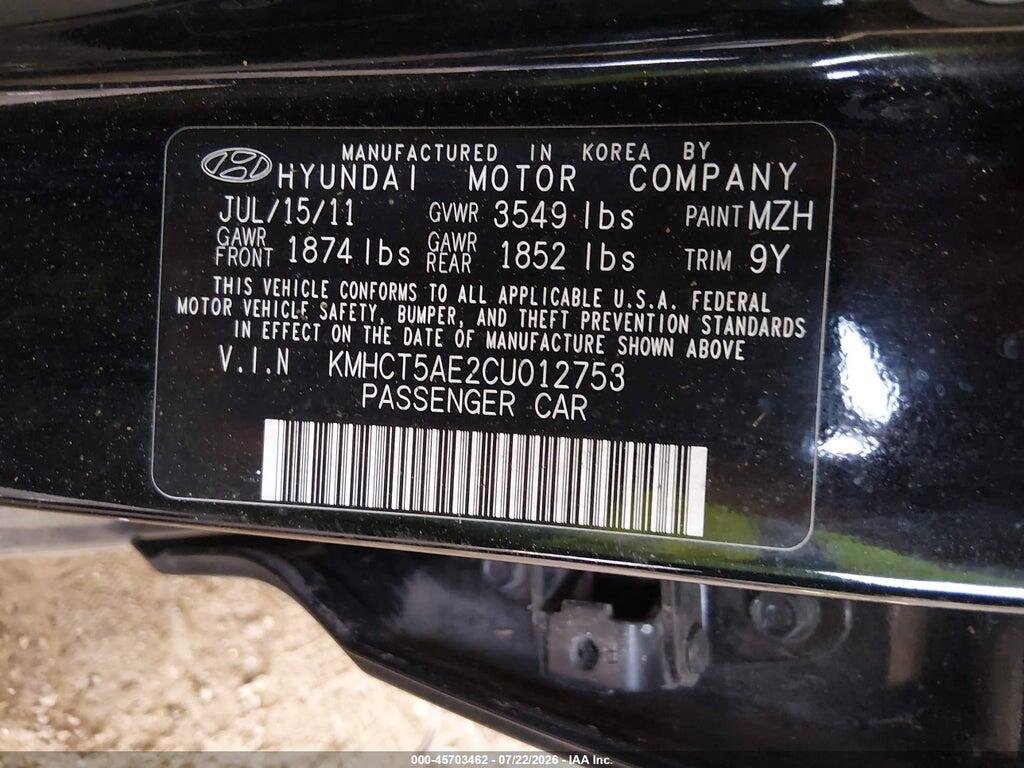 KMHCT5AE2CU012753 2012 HYUNDAI ACCENT photo no. 9