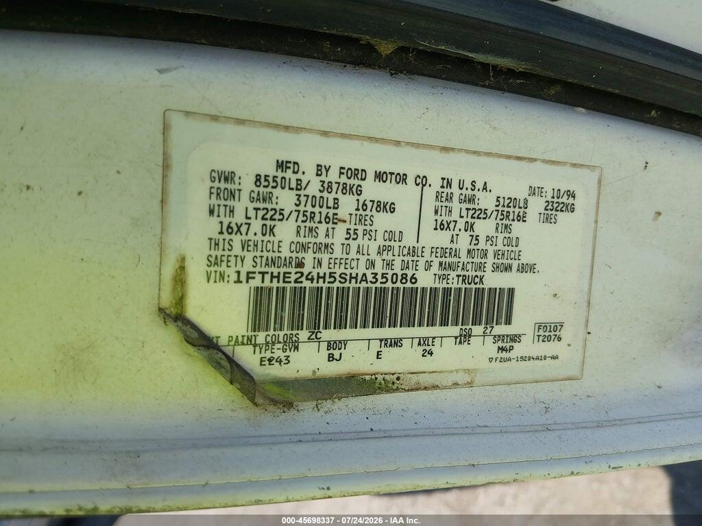 1FTHE24H5SHA35086 1995 FORD ECONOLINE photo no. 9