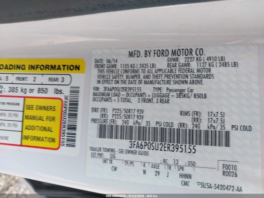 3FA6P0SU2ER395155 2014 FORD FUSION ENERGI photo no. 9