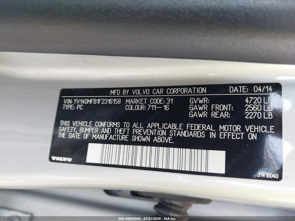 YV140MFB1F2316158 2015 VOLVO S60 photo no. 9