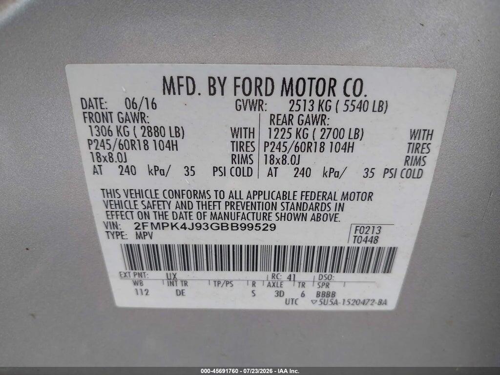 2FMPK4J93GBB99529 2016 FORD EDGE photo no. 9