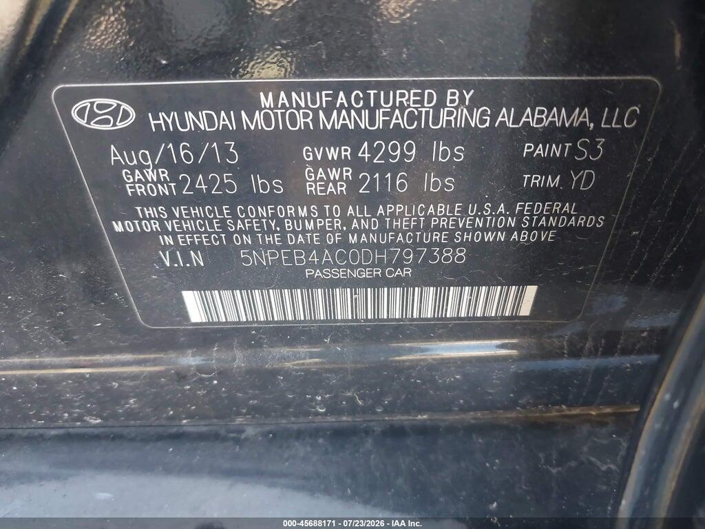 5NPEB4AC0DH797388 2013 HYUNDAI SONATA photo no. 9