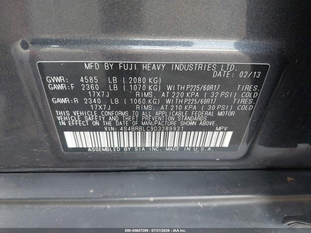 4S4BRBLC9D3289931 2013 SUBARU OUTBACK photo no. 9
