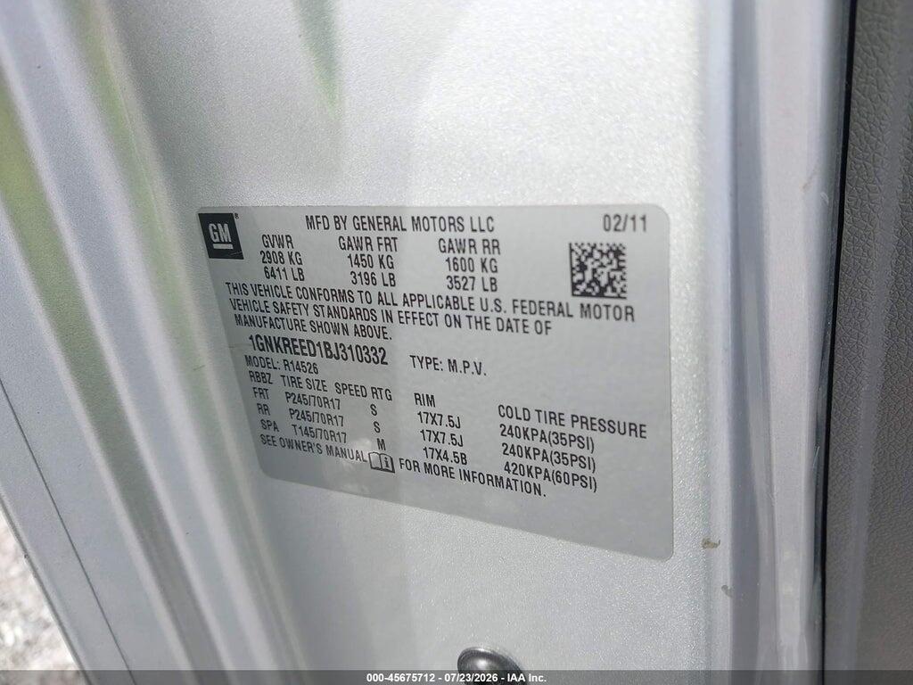 1GNKREED1BJ310332 2011 CHEVROLET TRAVERSE photo no. 9