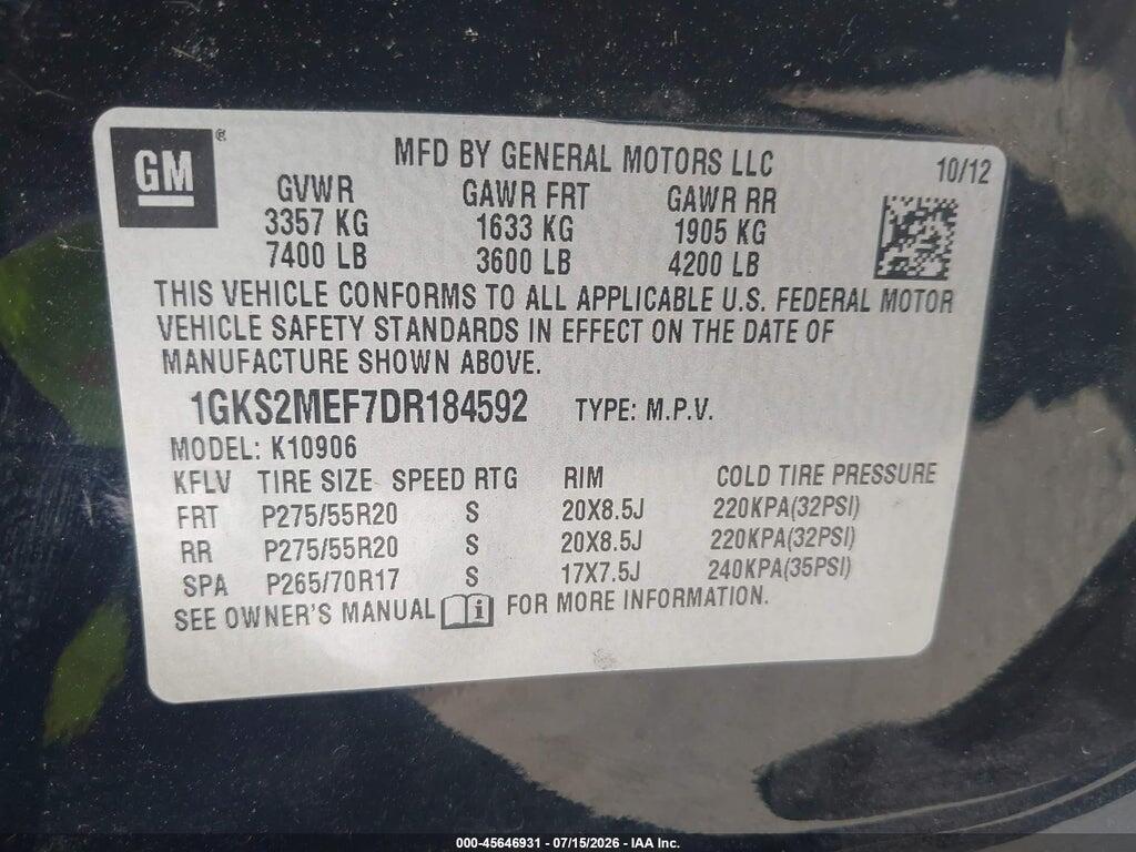 1GKS2MEF7DR184592 2013 GMC YUKON XL 1500 photo no. 9