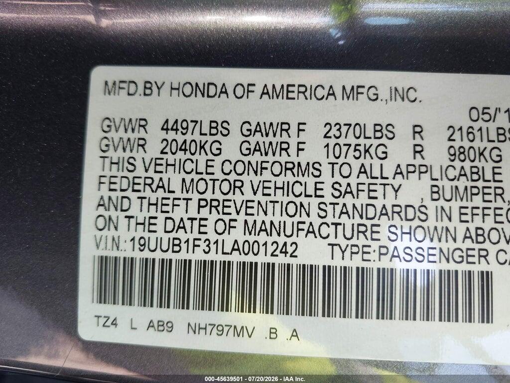 19UUB1F31LA001242 2020 ACURA TLX photo no. 9