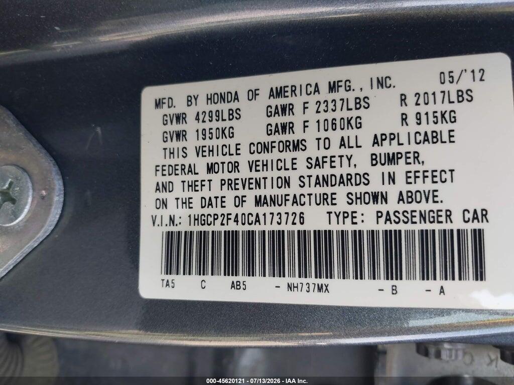 1HGCP2F40CA173726 2012 HONDA ACCORD photo no. 9