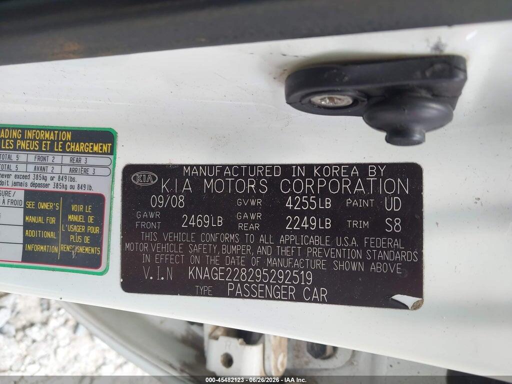 KNAGE228295292519 2009 KIA OPTIMA photo no. 9