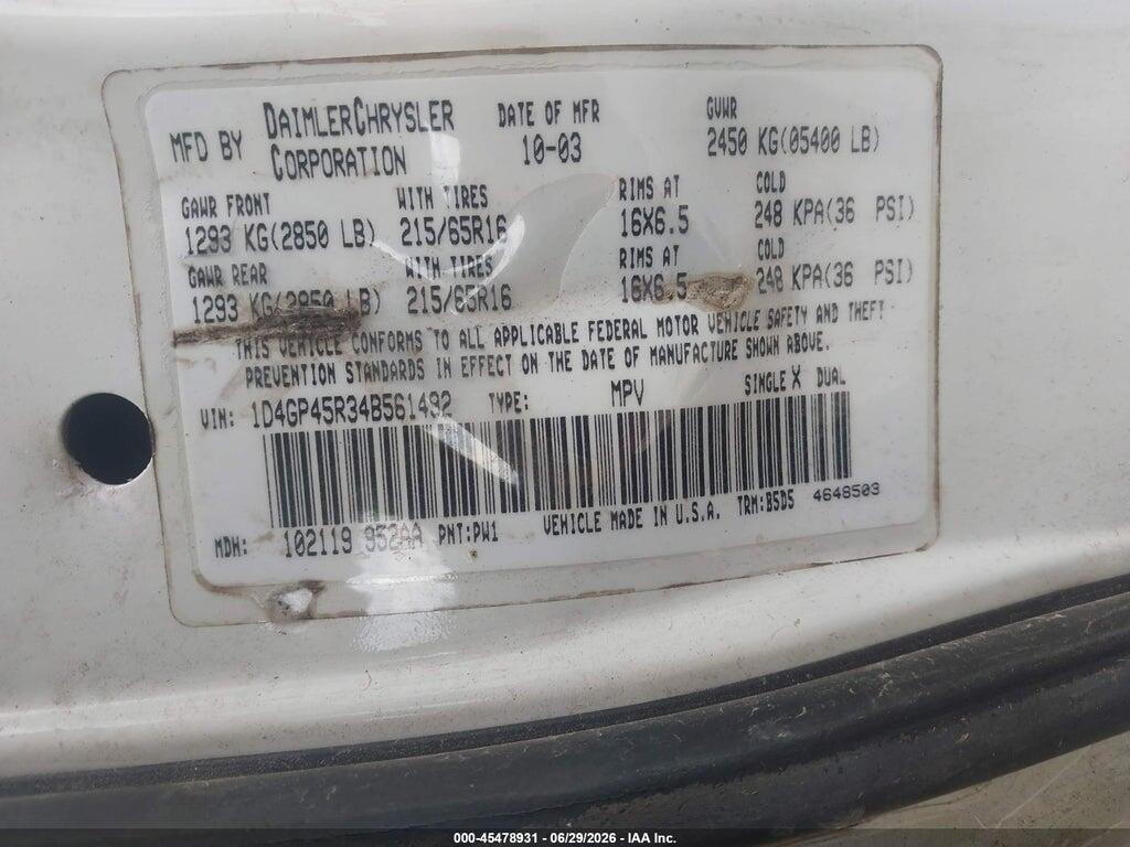 1D4GP45R34B561492 2004 DODGE CARAVAN photo no. 9