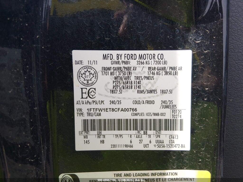1FTFW1ET8CFA00766 2012 FORD F-150 photo no. 9