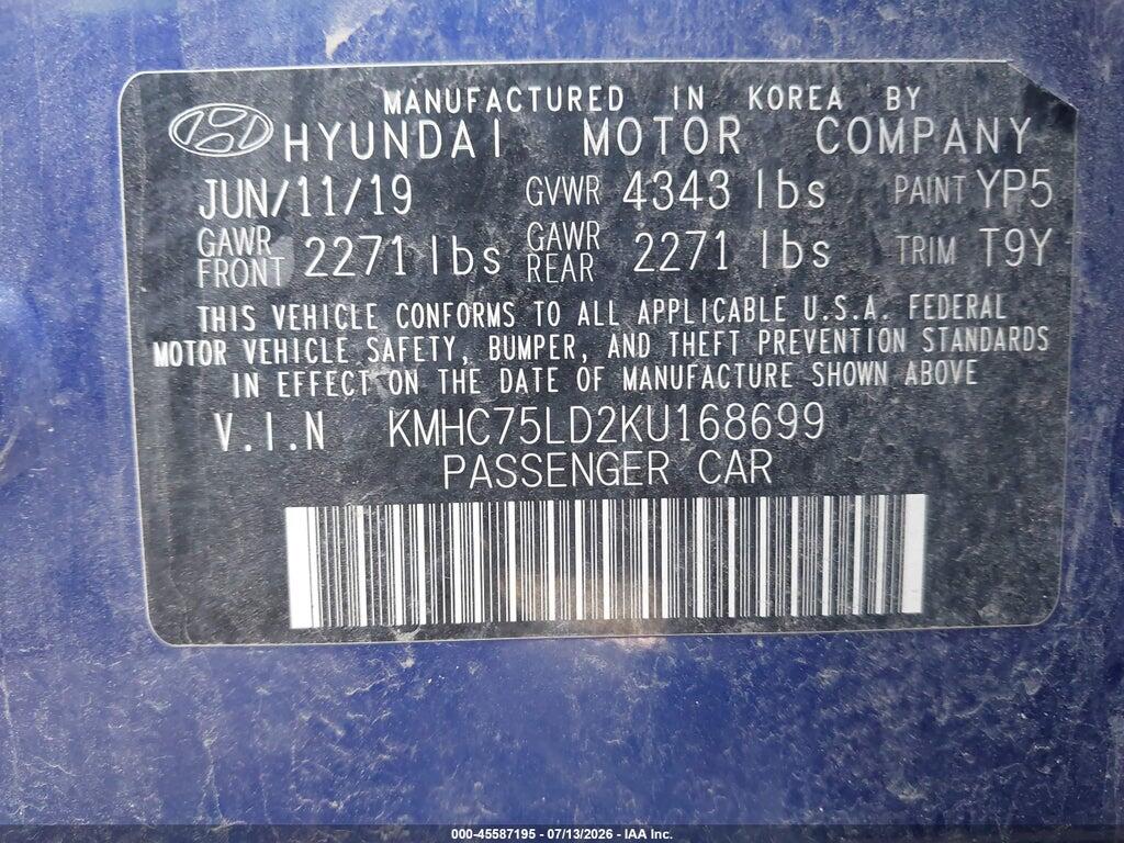 KMHC75LD2KU168699 2019 HYUNDAI IONIQ PLUG-IN HYBRID photo no. 9