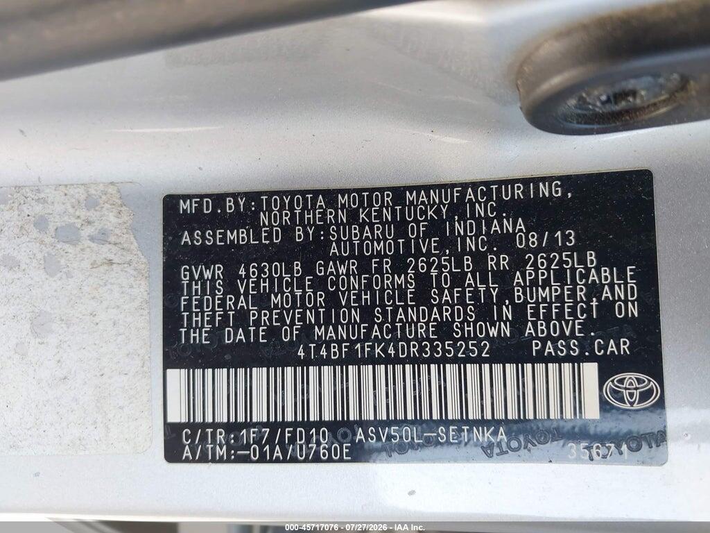 4T4BF1FK4DR335252 2013 TOYOTA CAMRY photo no. 9