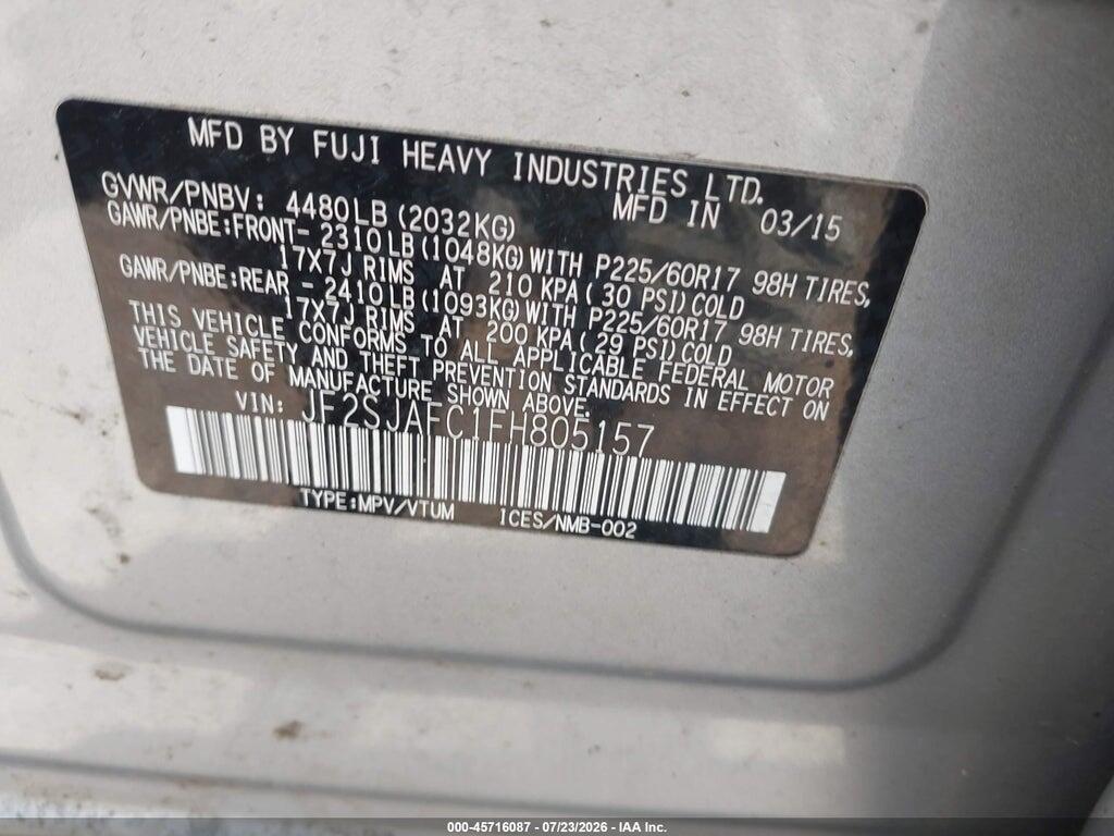 JF2SJAFC1FH805157 2015 SUBARU FORESTER photo no. 9