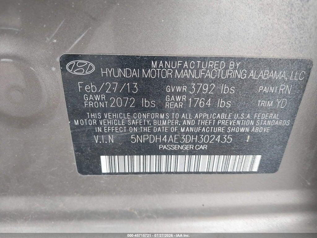 5NPDH4AE3DH302435 2013 HYUNDAI ELANTRA photo no. 9