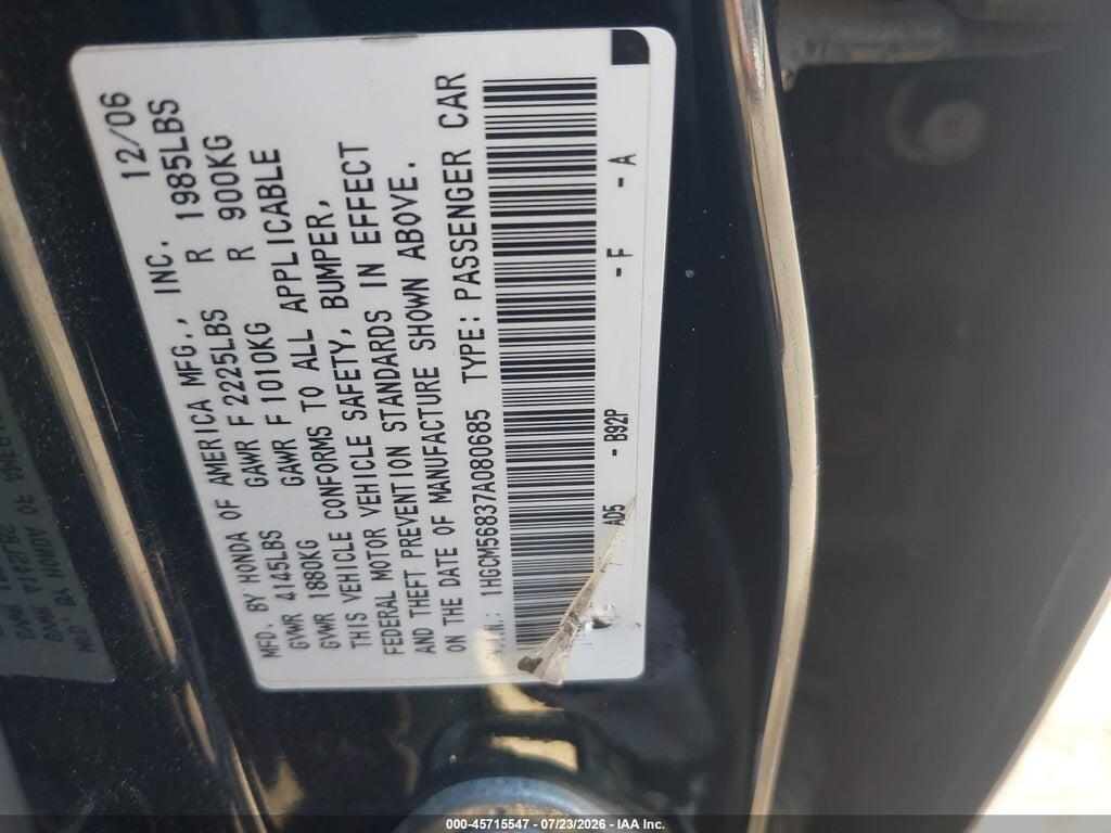 1HGCM56837A080685 2007 HONDA ACCORD photo no. 9