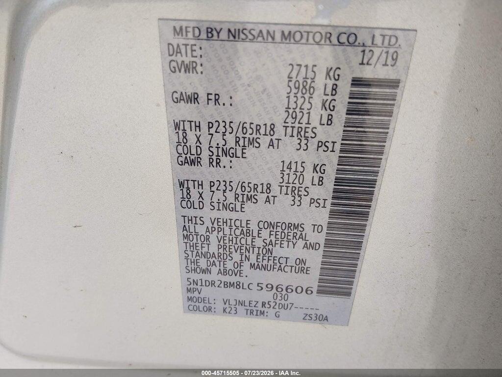 5N1DR2BM8LC596606 2020 NISSAN PATHFINDER photo no. 9