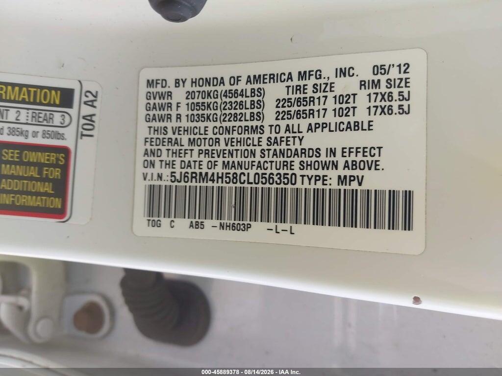 5J6RM4H58CL056350 2012 HONDA CR-V photo no. 9