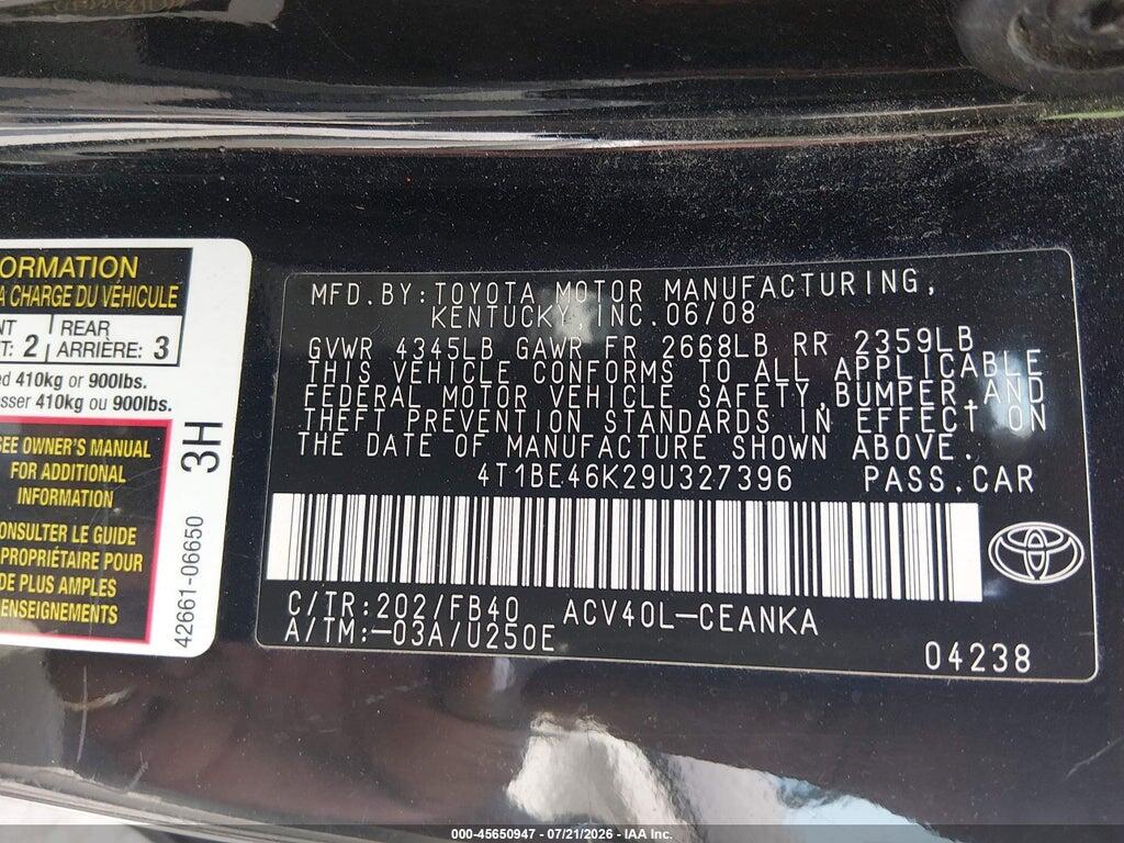 4T1BE46K29U327396 2009 TOYOTA CAMRY photo no. 9