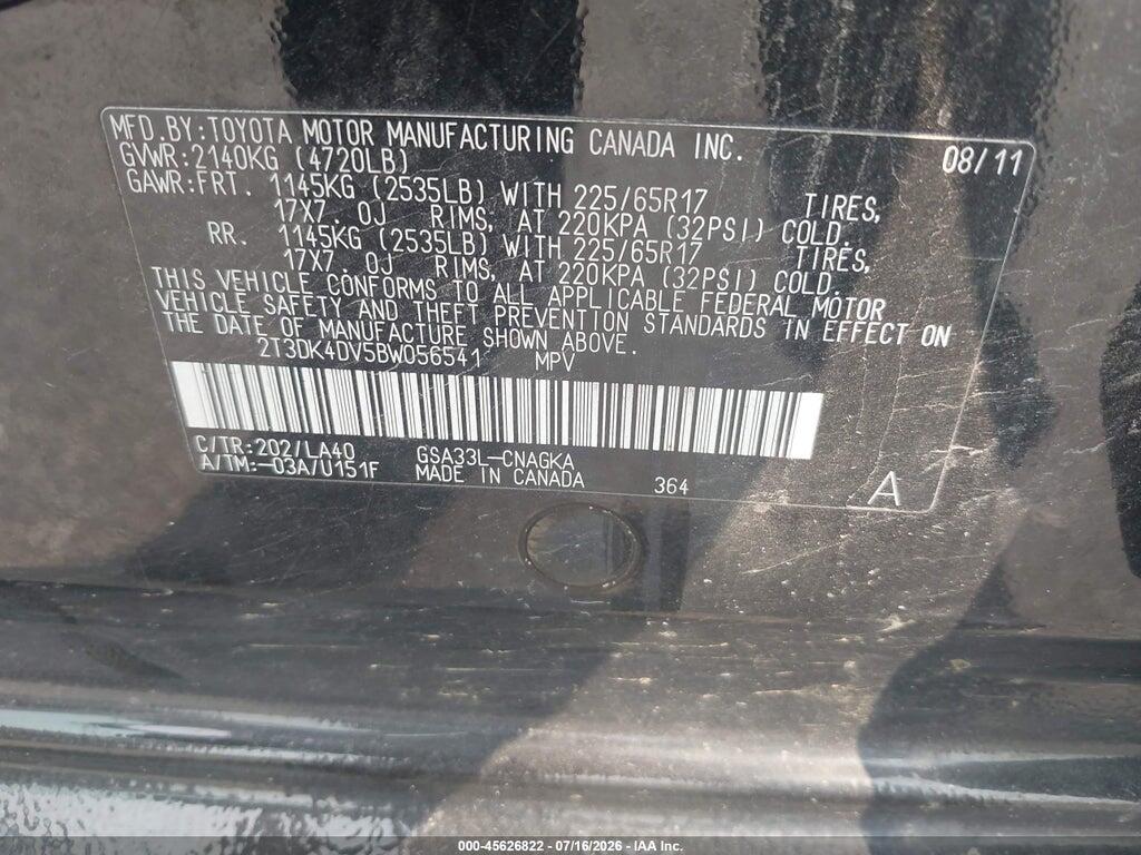 2T3DK4DV5BW056541 2011 TOYOTA RAV4 photo no. 9