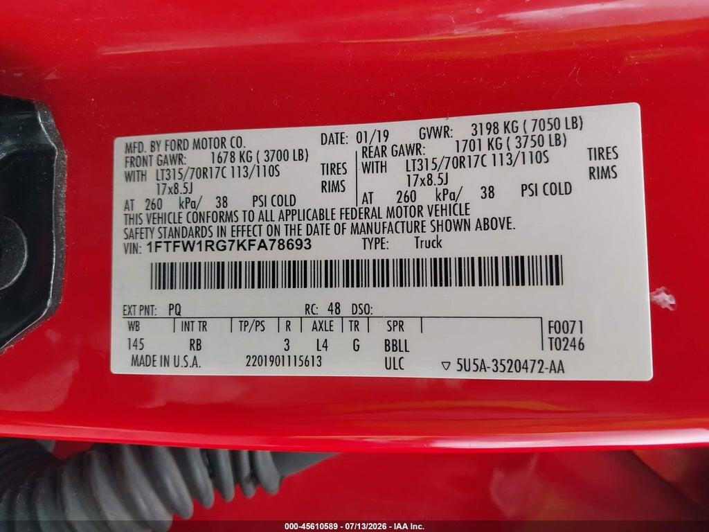 1FTFW1RG7KFA78693 2019 FORD F-150 photo no. 9