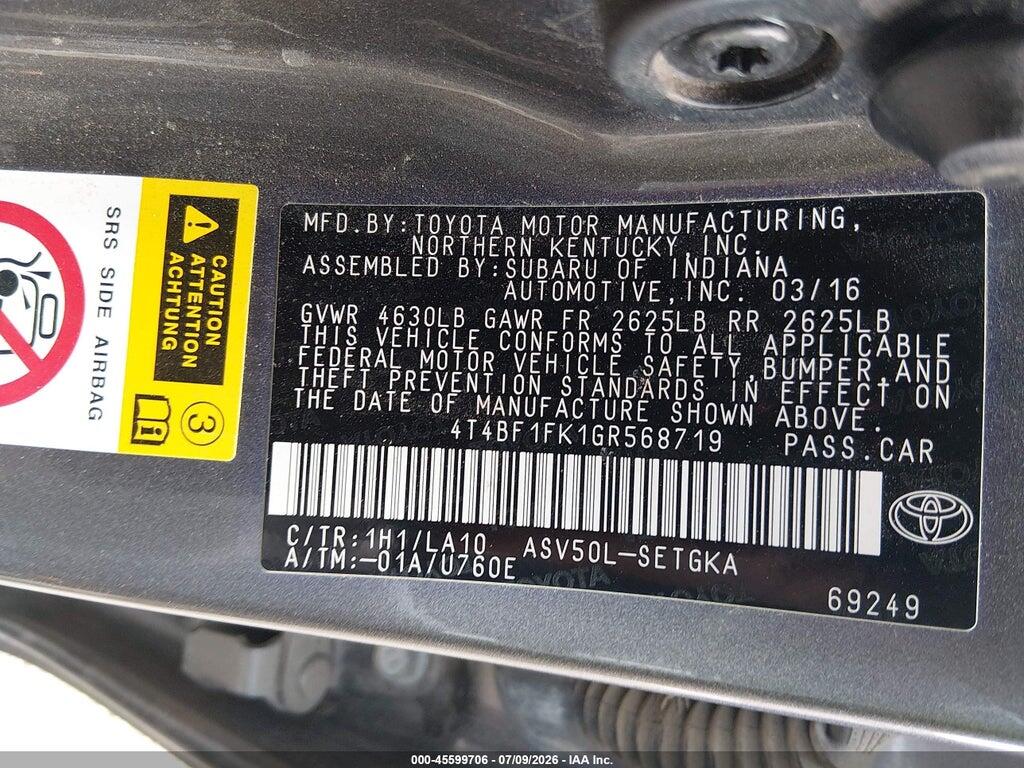 4T4BF1FK1GR568719 2016 TOYOTA CAMRY photo no. 9