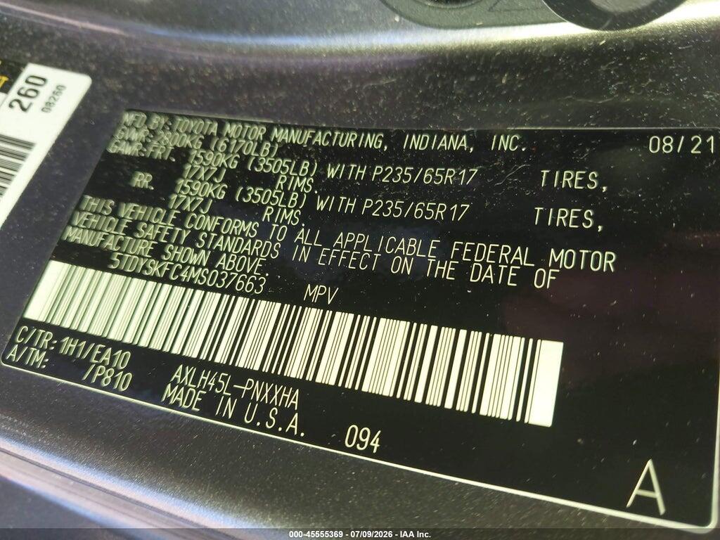 5TDYSKFC4MS037663 2021 TOYOTA SIENNA photo no. 9