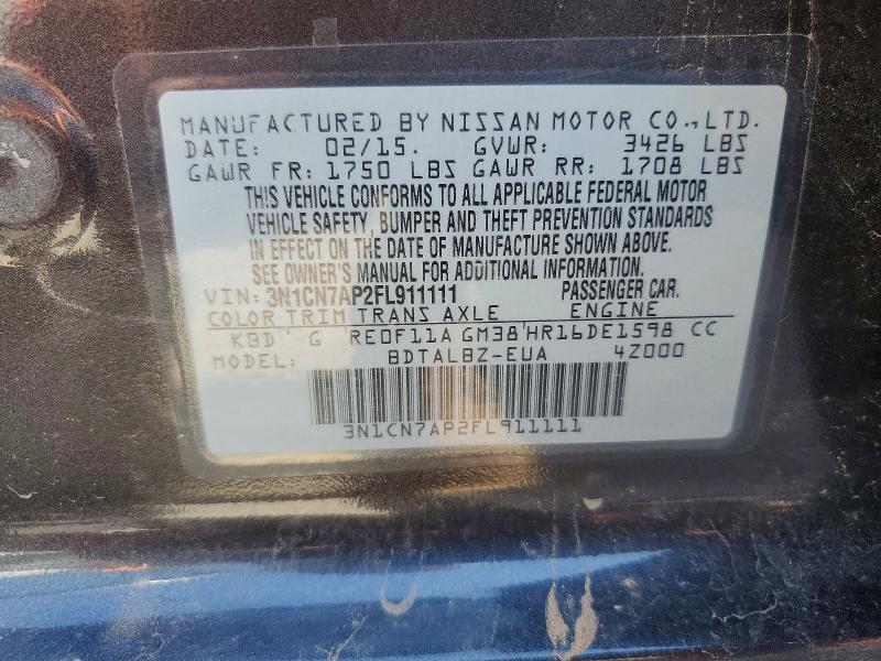 3N1CN7AP2FL911111 2015 NISSAN VERSA photo no. 12