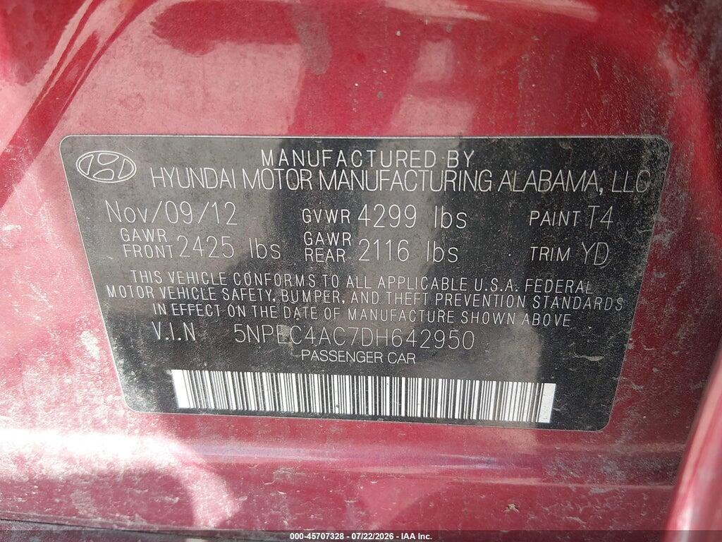 5NPEC4AC7DH642950 2013 HYUNDAI SONATA photo no. 9