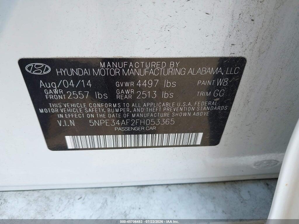 5NPE34AF2FH053365 2015 HYUNDAI SONATA photo no. 9