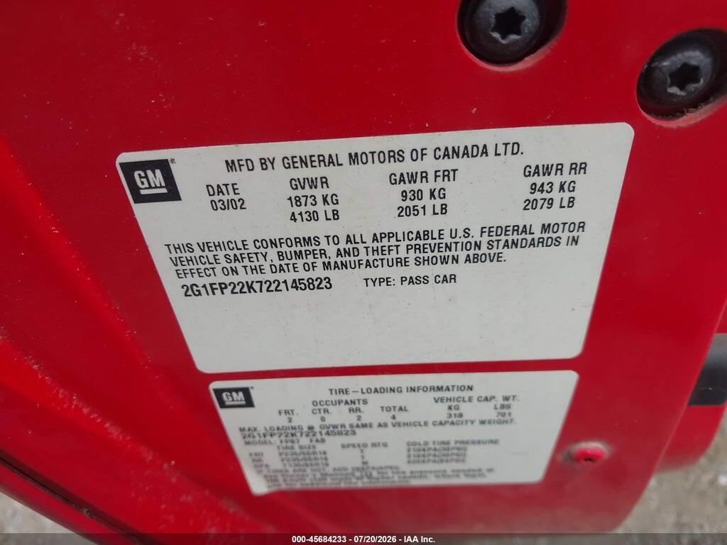 2G1FP22K722145823 2002 CHEVROLET CAMARO photo no. 9