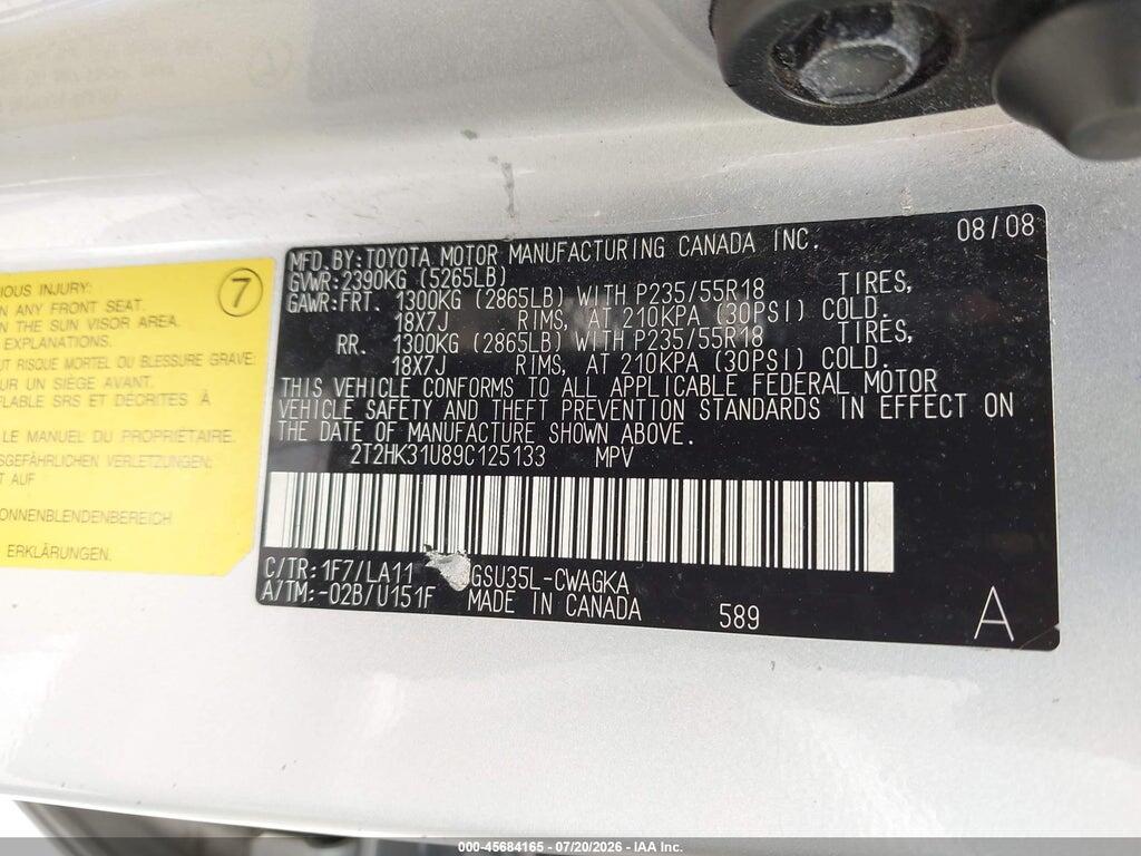 2T2HK31U89C125133 2009 LEXUS RX 350 photo no. 9