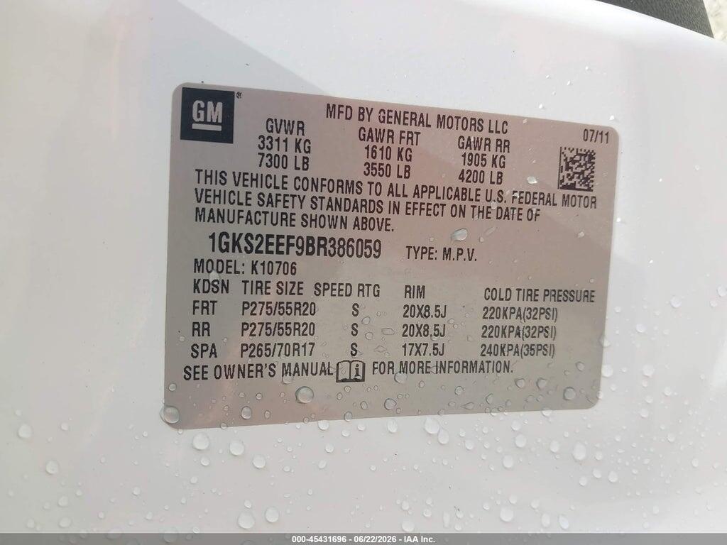1GKS2EEF9BR386059 2011 GMC YUKON photo no. 9