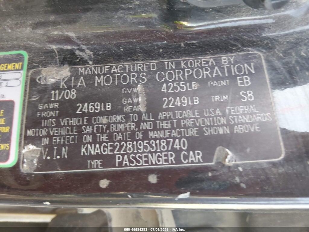KNAGE228195318740 2009 KIA OPTIMA photo no. 9