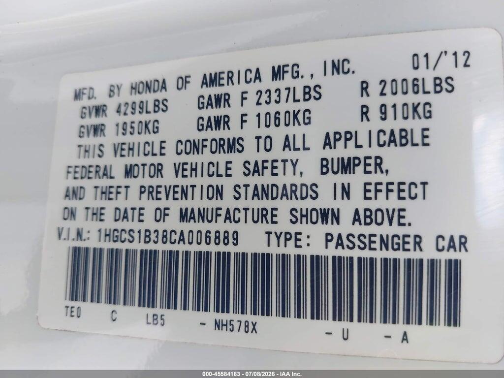 1HGCS1B38CA006889 2012 HONDA ACCORD photo no. 9