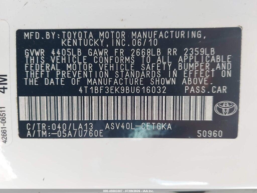 4T1BF3EK9BU616032 2011 TOYOTA CAMRY photo no. 9