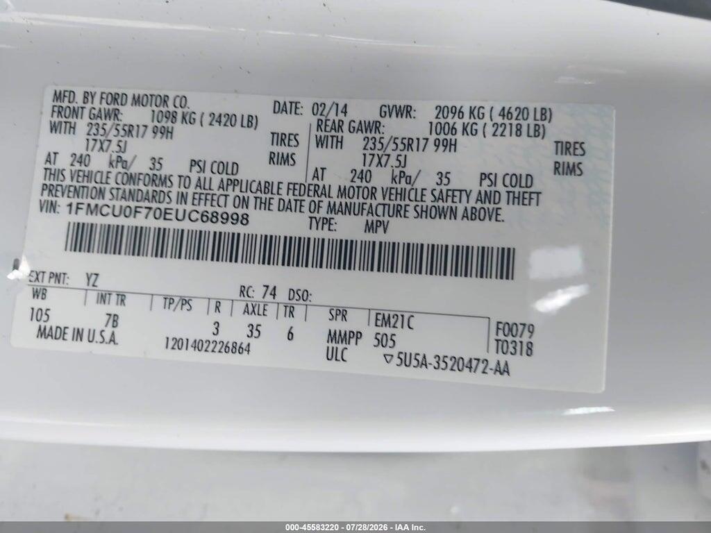 1FMCU0F70EUC68998 2014 FORD ESCAPE photo no. 9