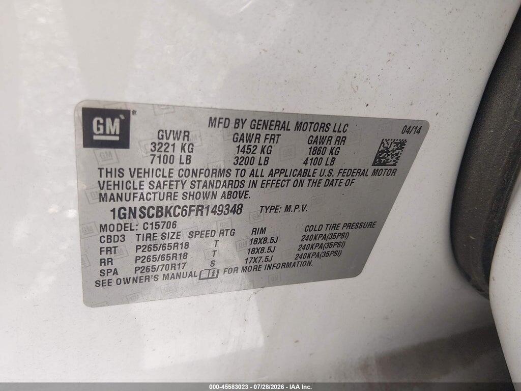 1GNSCBKC6FR149348 2015 CHEVROLET TAHOE photo no. 9