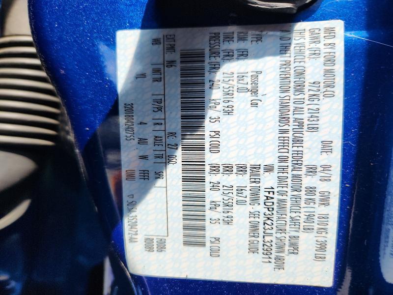 1FADP3K23JL329911 2018 FORD FOCUS photo no. 12