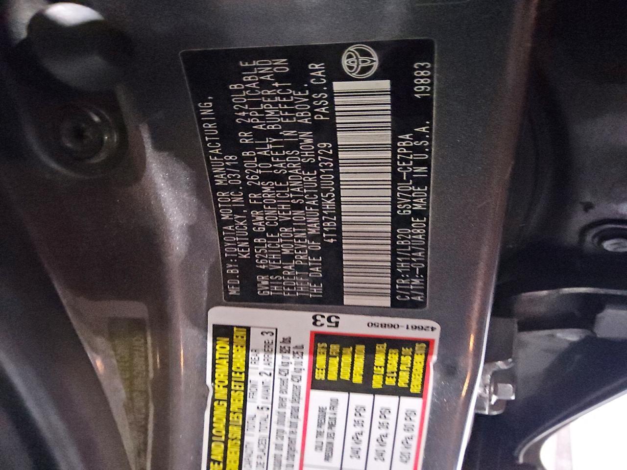 4T1BZ1HK5JU013729 2018 TOYOTA CAMRY photo no. 12
