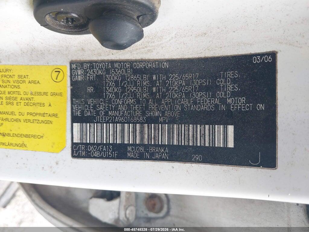 JTEEP21A960168583 2006 TOYOTA HIGHLANDER photo no. 9
