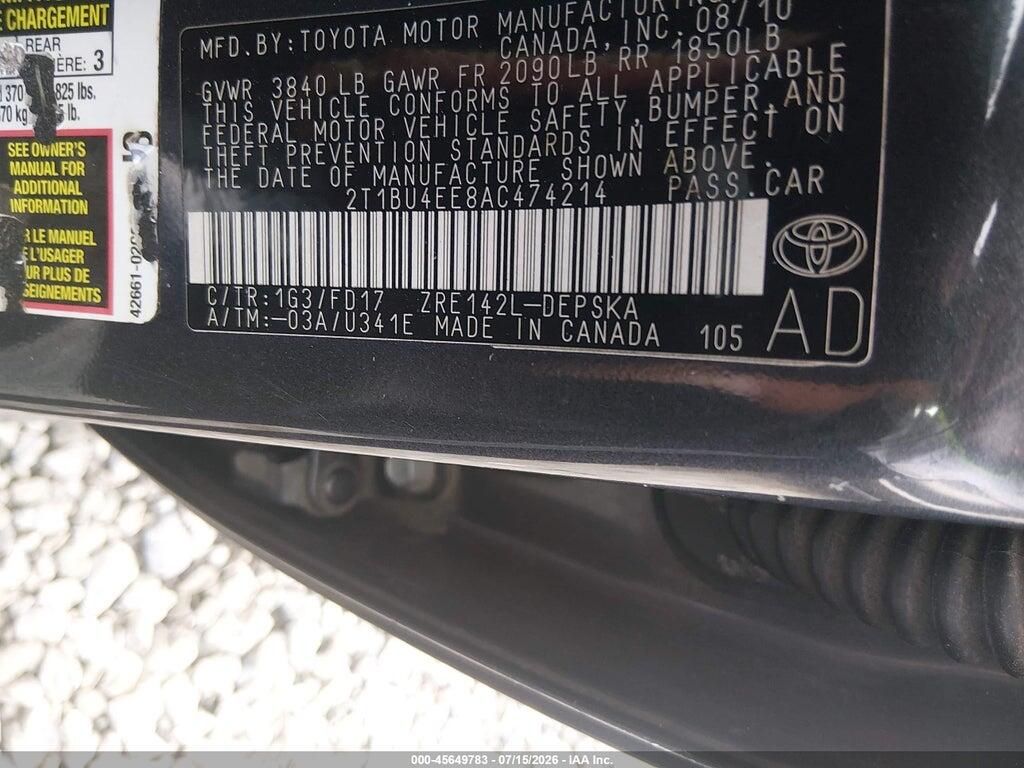 2T1BU4EE8AC474214 2010 TOYOTA COROLLA photo no. 9