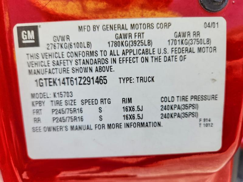 1GTEK14T61Z291465 2001 GMC NEW SIERRA photo no. 12