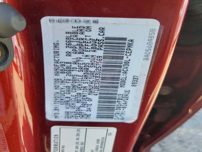 4T1BE32K83U257569 2003 TOYOTA CAMRY photo no. 12