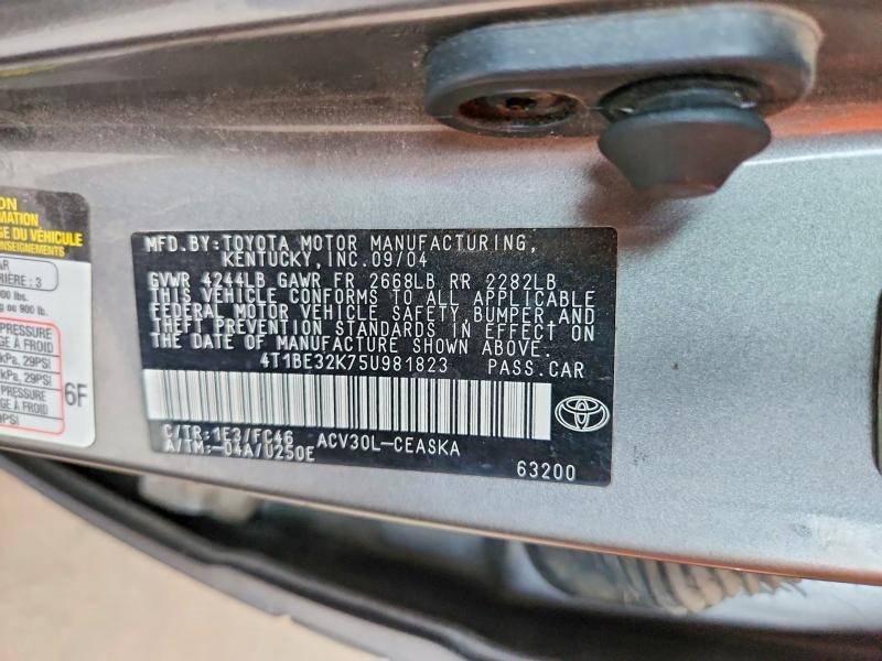 4T1BE32K75U981823 2005 TOYOTA CAMRY photo no. 12