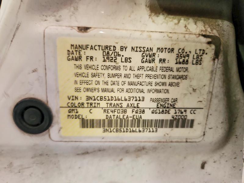 3N1CB51D16L637113 2006 NISSAN SENTRA photo no. 12