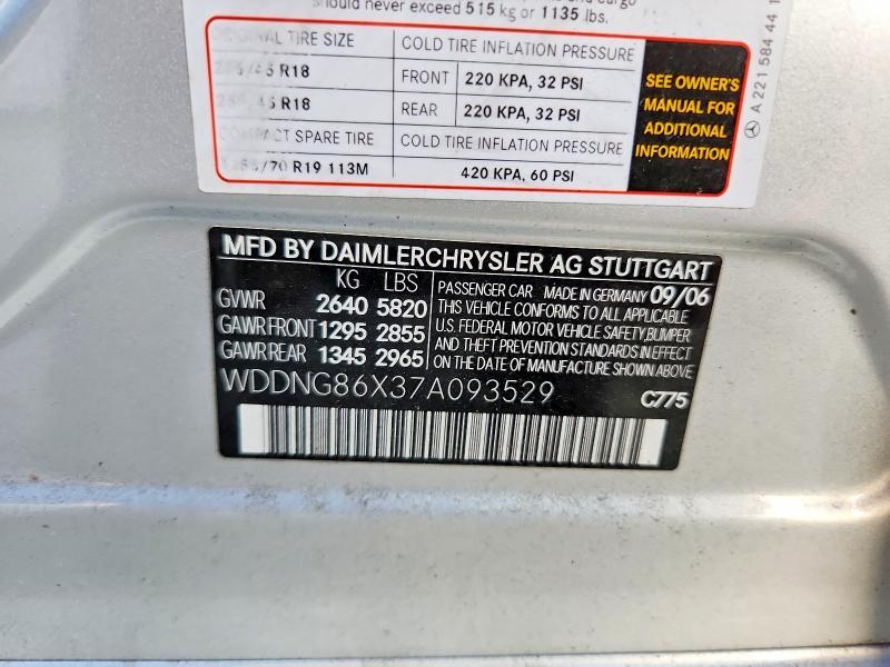 WDDNG86X37A093529 2007 MERCEDES-BENZ S photo no. 12