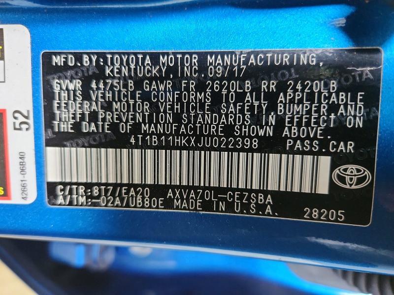 2018 TOYOTA CAMRY SE — Фото 12 из 12